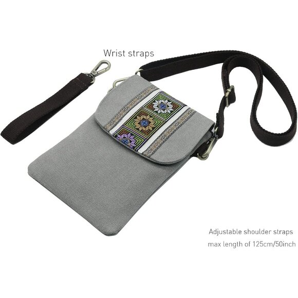 Women's Light Grey Vintage Embroidered Cute Mini Cross Body Bag Small Handbags - Picture 5 of 6